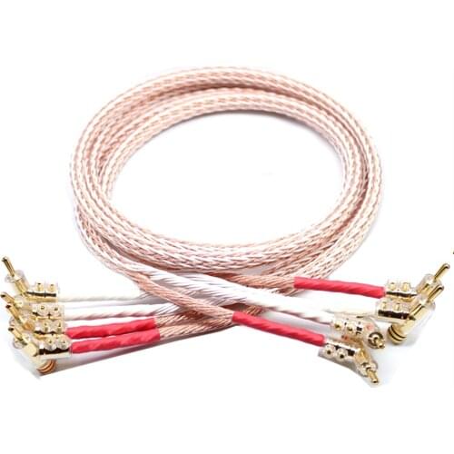 XSSH audio Hi-end DIY HIFI Gold Plated Gun-type Bent banana plug to Spade 12TC 24 core OFC Pure Copper Speaker Cable Cord Wire