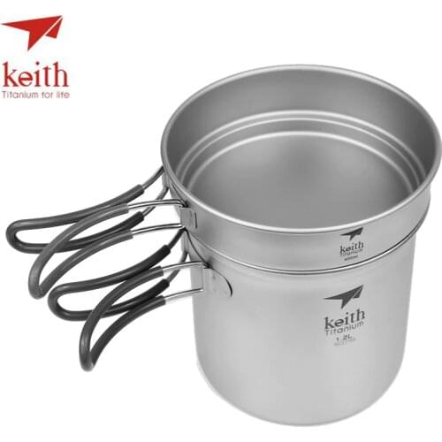 Keith 2 In1 Titanium 400ml Pan 1.2L Cooking Pot Set Folding Handle Cook Set Ultralight Camping Picnic Cookware Utensil Ti6013