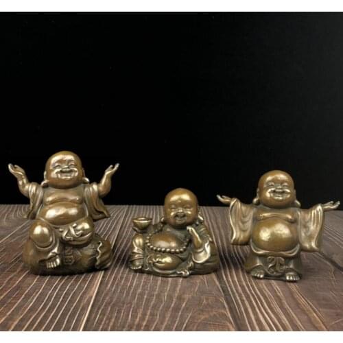 China brass archaize maitreya Buddha small crafts statue