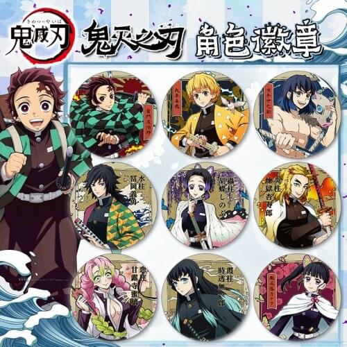 Costumes Badge Nezuko Demon Slayer Peripheral Badge Agatsuma Zenitsu Nine-Column Two-Dimensional Brooch Pain Bag Charm Pin Type
