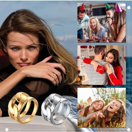 Chunky Chain Rings for Women,Stainless Steel Link Twisted Geometric Ring, Chic Female Finger Gift, Comfort Fit US Size