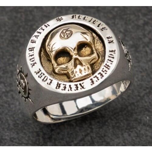Original design 100% authentic S925 solid silver skull ring punk rock adjustable size ring