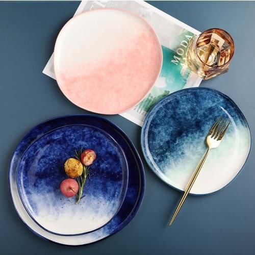 Nordic Creative Gradient Plate Underglaze Ceramic Western Dinner Plate Flat Plate Home Steak Plate Dessert Plate