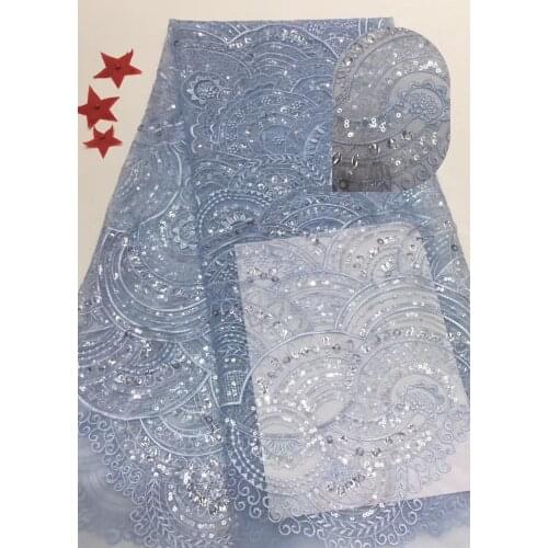 Sequin Embroidery Lace, Nigerian Sky Blue Lace Fabrics, African Lace Fabric 2020 With Flower T33091