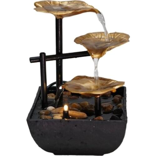 Indoor 3-Tier Tabletop Fountain, Automatic Pump with Power Switch, Extra Deep Basin with Natural Feature Gold