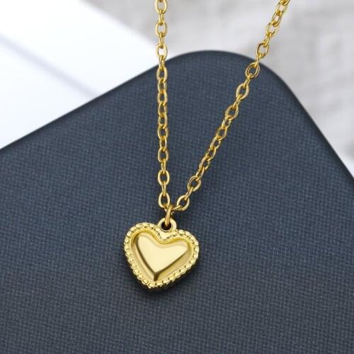 Love Heart Pendant Necklace Women Bohemia Bead Heart Necklaces Charm Collares Stainless Steel Jewelry Couples Gift Collier Femme