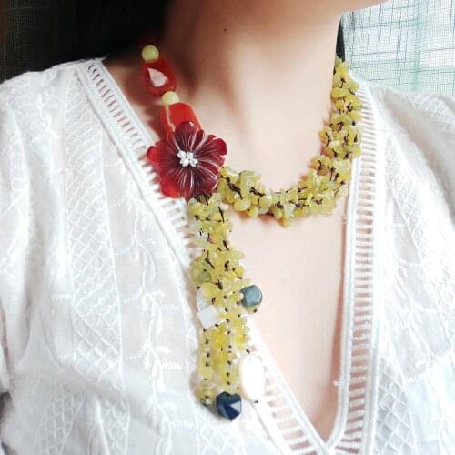 Lii Ji Real Stone Necklace Korea Jade Carnelian Agate Statement Pearl Tassels Necklace 52cm Women Summer Holiday Jewelry Gift