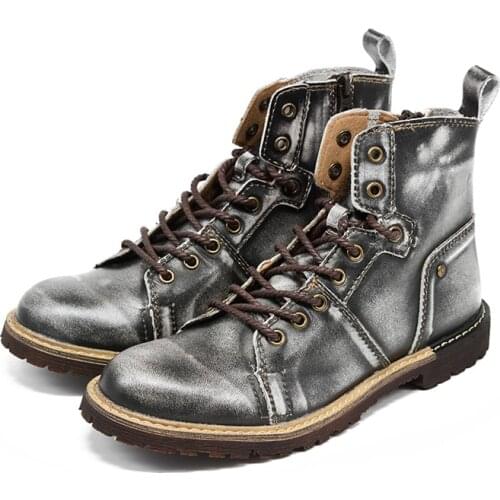 Retro Moto Protective Boots Vintage Martin tooling Boots work Motorcycle Leather Racing Boots Men Road Knight Boots Shoes