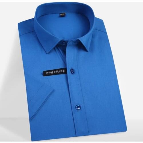 Short Sleeve Dress Shirts Standard-Fit Solid Easy-Care Office Shirt Mens Soft Silky Bamboo-Fiber Wrinkle Free Pocketless Summer