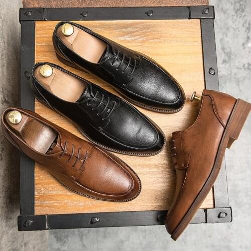 Mens Leather Flat Shoes Spring and Autumn Mens Business Shoes Suits British Casual Dad Oxfords Shoes New