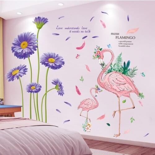 [SHIJUEHEZI] Flower Plants Wall Sticker DIY Flamingo Animal Mural Decals for Living Room Kids Bedroom Kitchen Home Decoration