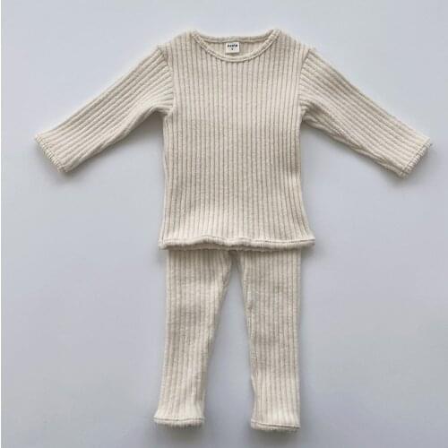 Autumn Winter Baby Boys And Girls Clothes Set Ribbed Sweater Bottom Shirts And Pants Suit Childrens Clothing 2 Piece Set