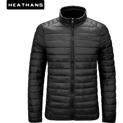 Autumn Winter Mens Parkas Jacket Stand Solid Color Lightweight Warm Parkas For Male Zipper Windproof Simple Striped Clothes 5XL