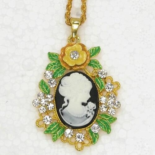 Clear Rhinestone Cameo Flower Fashion Pendant Necklaces Chain Jewelry F217 A2