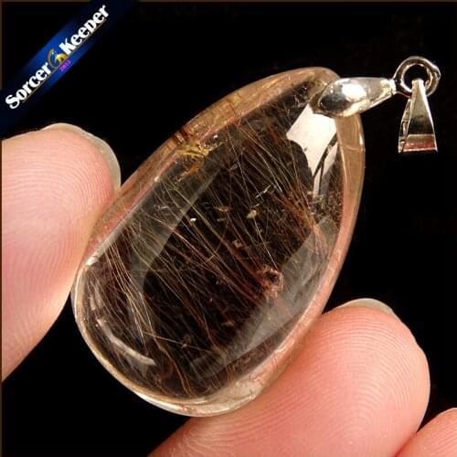 Rare Natural Quartz Gold Rutilated Garden Quartz Crystal Love Necklace Pendant natural minerals Fish Tank Beads OS580
