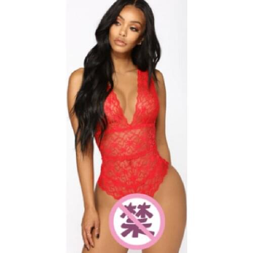 2XL Sexy Lingerie Lace Sleepwear Stitching Mesh Deep V Onesies Clothes Fun Pajamas Fun Underwear Body Shapewear Red Black