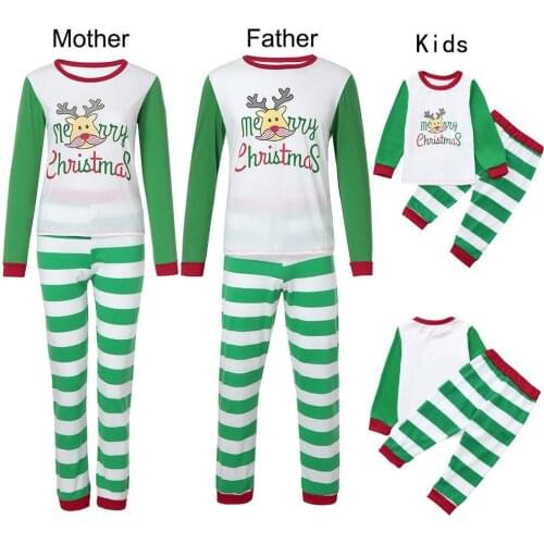 Family Matching Outfits Christmas Pajamas Sets Xmas Mom Dad Kids Patchwork Striped Sleepwear Autumn Spring Long Pajamas