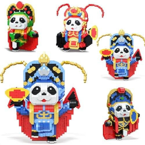 Sichuan Opera Panda Micro Building Blocks Chinese Style Cute Panda Assembled 3D Model Diamond Bricks Figures Toys For Children