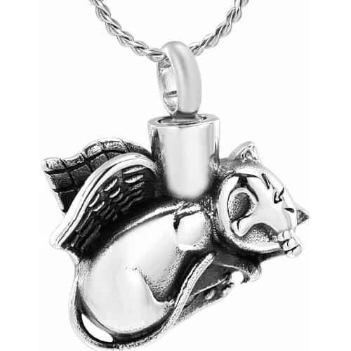 Sleeping Angel Wing Animal Memorial Jewelry Stainless Steel Cremation Pendant Ashes Urn for Pet Cat Keepsake Funeral Necklace
