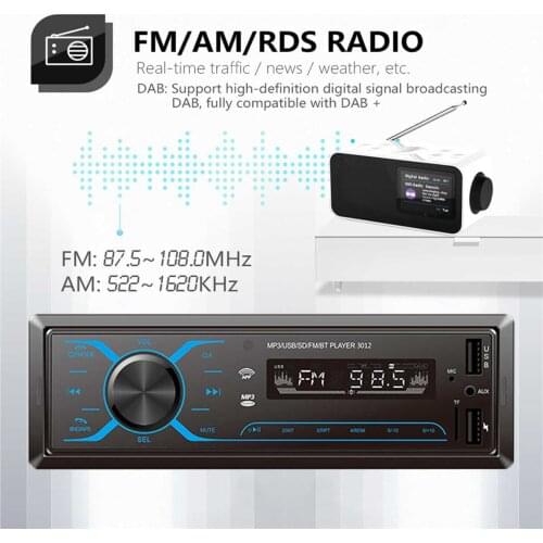Universal Autoradio DAB FM RDS USB Player Car MP3 Multimedia Player Car Radio Stereo Player bluetooth Colorful Lights