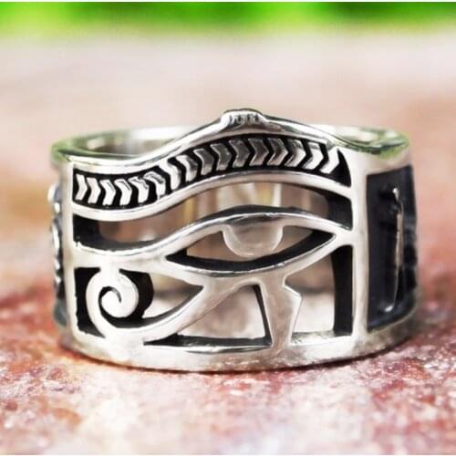 Vintage Men Women Silver Color Egyptian Eye of Horus Freemasons Cross Symbolic Rings Egypt Amulet Men Women Jewelry Gift