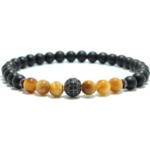 High Quality 6mm Tiger eye Bracelet Stone Men Women Onyx Beaded Braslet Yoga Meditation Jewelry Black Zirconia Brazalete Gift