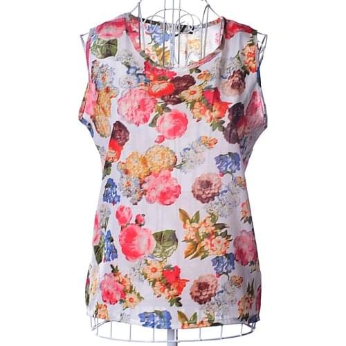 Women Top Tanks Large-sized Sleeveless Tops Waistcoat Printed Tanks Chiffon Polyester shirts Loose Camis Sexy womens clothing