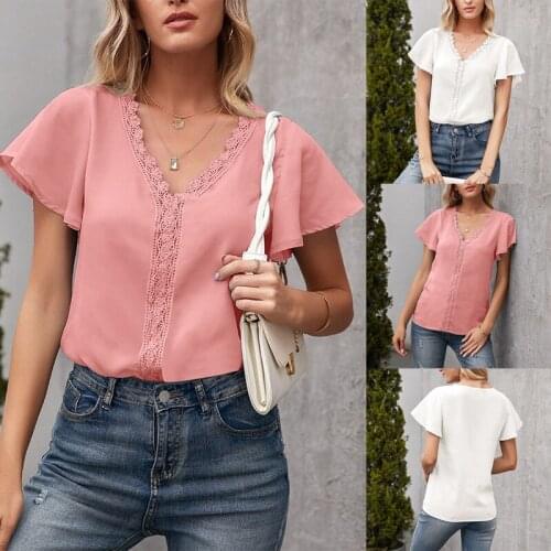 Womens New Fashion V-Neck Casual Loose Hollow T-Shirt