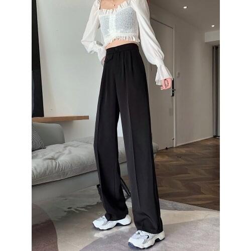 Korean version New High Waist Drape Black Suit Pants Womens Straight Loose Mop Casual Pants Summer Pants Fashion