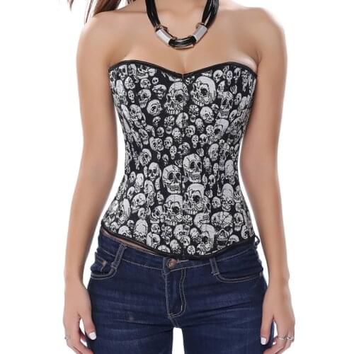 Sexy Skull Print Gothic Clothing Slimming Corset Top Bustier Waist Overbust Corsette for Women Plus Size Basque Croset Costume