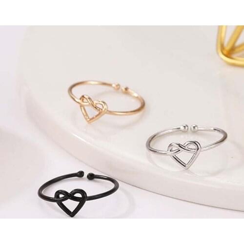 New Fashion Beautiful Silver black Gold Color Bow Heart Shaped Wedding Ring For Woman Accessories Gift