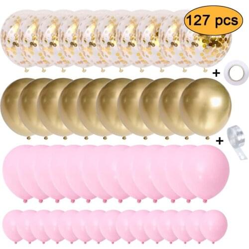 Gold Pink Balloons 127 pcs Confetti Metallic Pastel Latex Balloon Garland Arch kit Baby Shower Birthday Christmas Party Decor