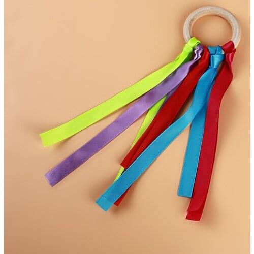 1 Pc Baby Toy Rainbow Streamers Multicolor Ribbon Creative Wooden Ring Waldorf Ribbon Hand Kite Toys Streamers Kids Sports Toy