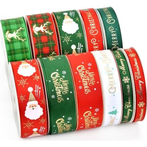 10yards/lot 9mm/16mm/25mm Gold Foil printed Merry Christmas Grosgrain Ribbons DIY Xmas Party