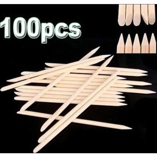 100pcs Wooden Cuticle Pusher Nail Art Cuticle Remover Orange Wood Sticks For Cuticle Removal Manicure Nail Art Tools