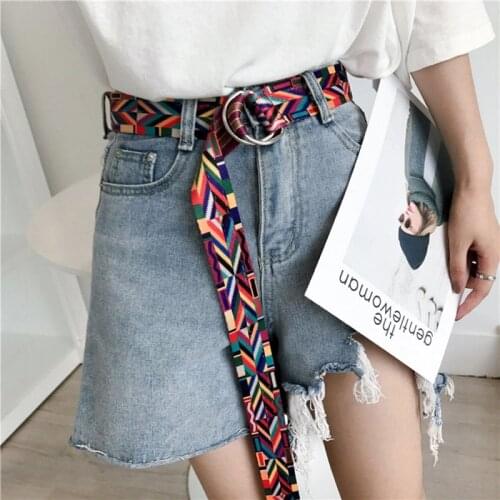 2021 Fashion Ethnic Style Casual Canvas Belt Boho Girl Double-Sided Printed D Ring Buckle Simple Leisure Joker Pants Girdle
