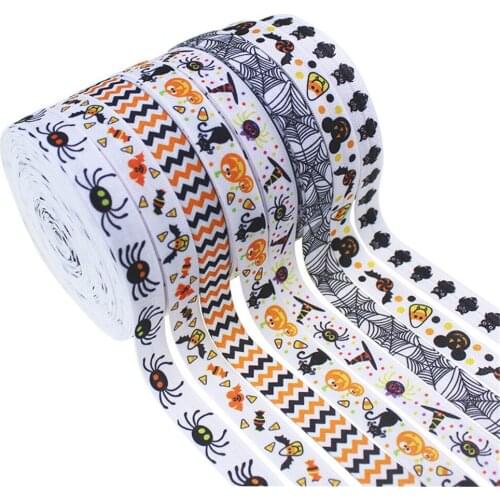 5/8'' Thermal Transfer Halloween Printed Elastic Headband FOE 100yards/lot Handmade DIY Women Girls Hair Accessories