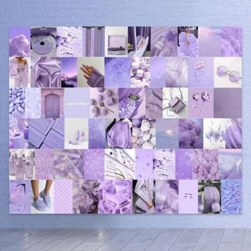 50Pcs Purple Aesthetic Picture Wall Collage Set Aesthetic Posters Postcard Collage Kit Bedroom Decoration For Teen Girls Boys