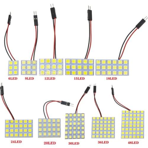 6 9 12 15 24 SMD 5050 LED Auto Panel Light Reading Dome Bulb Car Interior Roof Map Lamp T10 W5W C5W C10W Festoon 3 Adapter Base