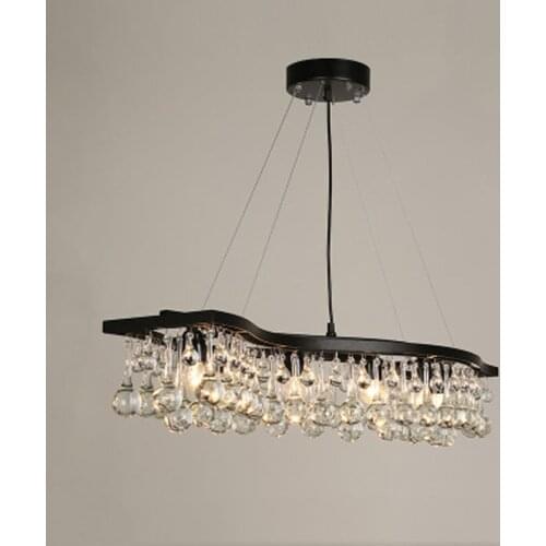 American Retro Crystal Pendant Lamp Rectangle Crystal Ball LED Chandelier for Living Room Restaurant Iron Wave Droplight