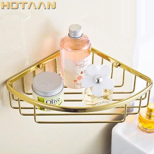 Free Shipping Wall Mounted gold color solid brass Bathroom Shower shampoo Shelf bathroom Basket Holder Fashion Double Layer