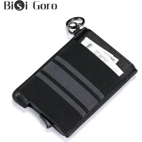 BISI GORO Cowhide Anti-theft IID Credit Card Holder Men Rfid Blocking Wallet Security Aluminum Thin Business Bank Card Holder