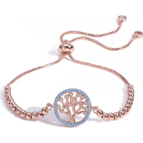 Life tree crystal micro pave cz zircon cubic zirconia Bracelet Pull Adjustable silicone Charm Snake Chain Copper Jewelry erf34