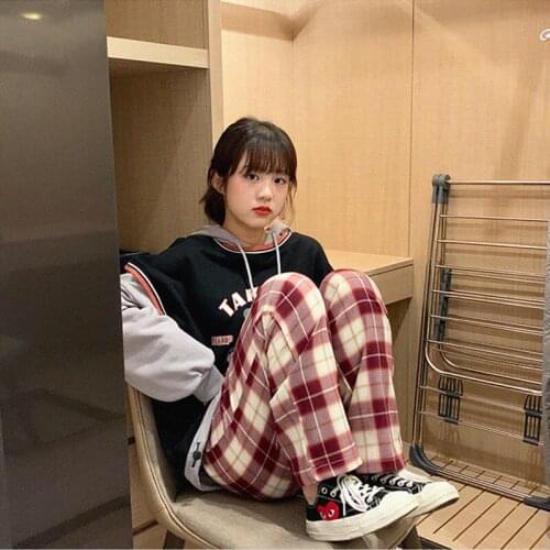 Japanese WomenS Pants Harajuku Vintage Summer New Plaid Pink Femme Trousers Woman Casual Loose Aesthetic Clothes E Girl Jogging