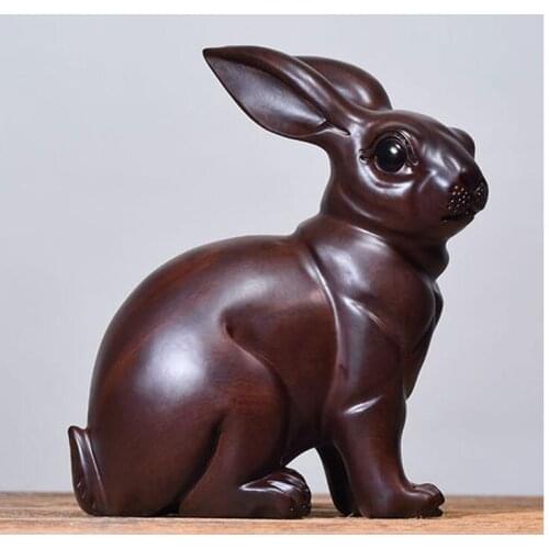 Black sandalwood carving wooden animal zodiac rabbit living room rosewood crafts home decoration statue factory direct selling