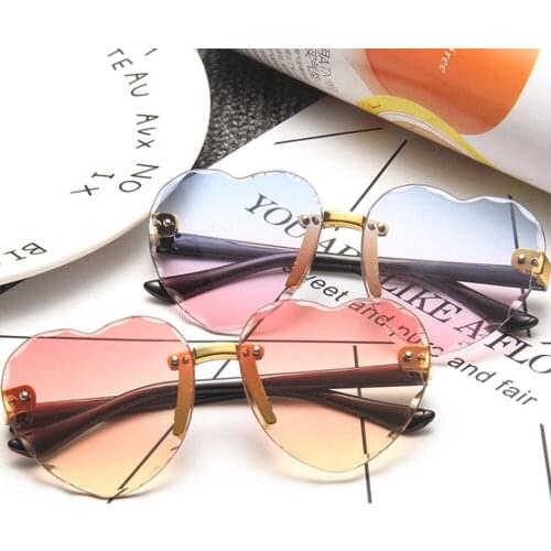 Children Heart Rimless Frame Sunglasses Kids Red Black Lens PC Frame Eyeglasses Boys Girls UV400 Eyewear Sunscreen Protection