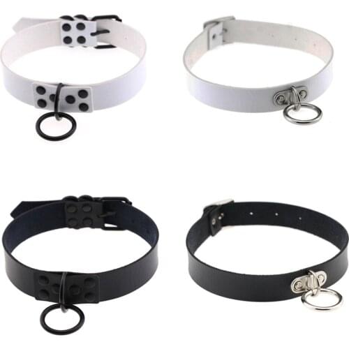 Harajuku Gun black metal chain Chocker Sexy circle Lock Rivets Goth Punk leather Choker Necklace for Women Hip Hop accessories
