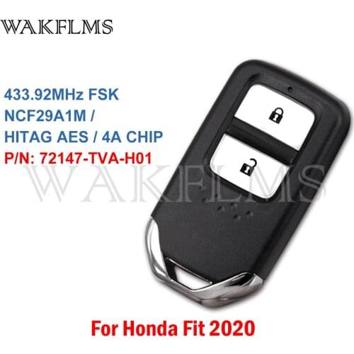 For Honda Fit 2020 Smart Car Key 433.92MHz FSK NCF29A1M HITAG AES 4A CHIP 2 Button P/N 72147-TZA-H01
