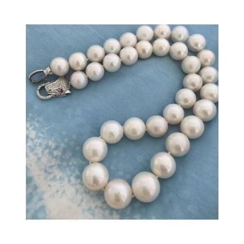 Beautiful huge 18" 15-12MM SOUTH SEA NATURAL White PEARL NECKLACE Leopard head CLASP
