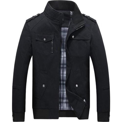 Classic Basic Jacket Men Spring Autumn Cotton Casual Jackets Bomber Mens Fashion Army Military Windbreaker Stand Collar Coats